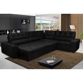 Sofá De Canto Retrátil, Reclinável, Molas Cama Inbox Austin 3,45x2,44 Ou 2,44x3,45 Suede Preto