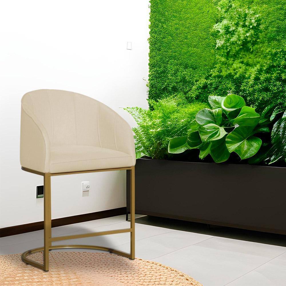 Poltrona Banqueta Decorativa Base Metal Mia Suede Marfim - LM DECOR