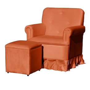 Poltrona Amamentação Com Puff Laura Veludo Terracota - LM DECOR