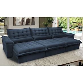 Sofá Retrátil E Reclinável 3,52m Com Molas Ensacadas Cama Inbox Aconchego Tecido Velusoft Azul