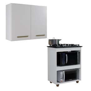 Conjunto Armário Aéreo de Cozinha 2 Portas e Balcão para Cooktop 4 Bocas Branco