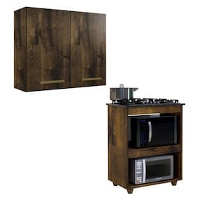 Conjunto Armário Aéreo 2 Portas e Balcão para Cooktop 5 Bocas Ypê