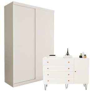 Conjunto Guarda-Roupa Solteiro 2 Portas e Cômoda 1 Porta 4 Gavetas Branco