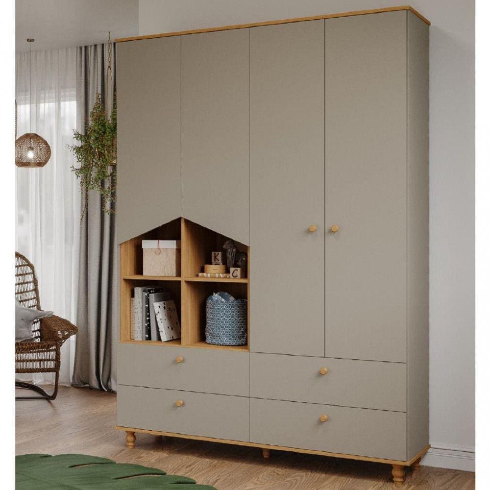 Guarda Roupa Infantil 4 Portas 4 Gavetas Casinha Permóbili