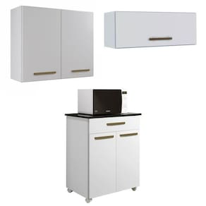 Conjunto Balcão 2 portas 1 gaveta e 2 Armários Aéreo Branco