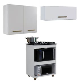 Conjunto Balcão para Cooktop 5 Bocas Aéreo 2 Portas e 1 Aéreo basculante Branco