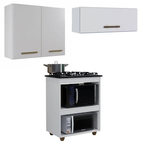 Conjunto Balcão Cooktop 4 bocas 2 nichos para forno e 2 Armários Aéreo Branco