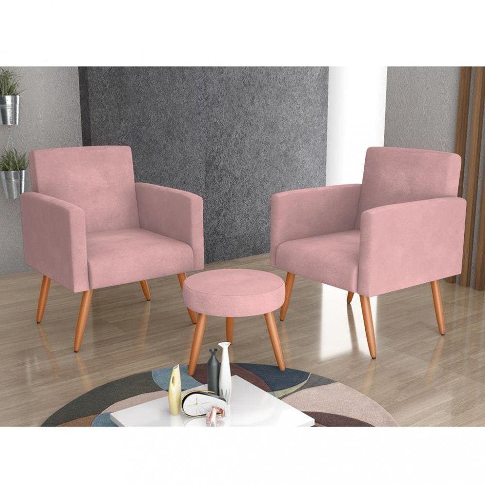 Conjunto 2 Poltronas com Puff Veludo MX Dallas Matrix