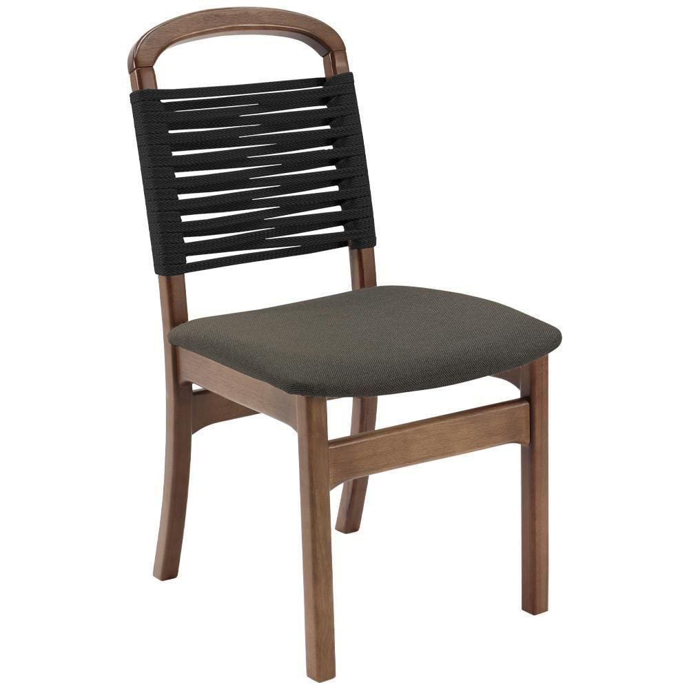 Cadeira Decorativa Vinil Corda Nautica Preto Pes Madeira Pinhao Nacc Vinil Preto