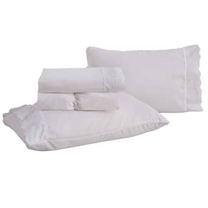 Jogo de Cama King Bordado Inglês Rozac Golden Branco (2 Lençois e 2 Fronha)