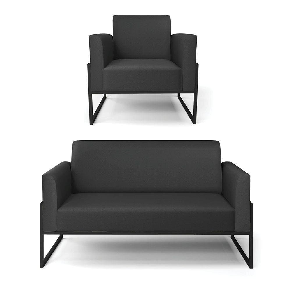 Sofá Namoradeira Com Poltrona Base Industrial Alta Preto Marisa Corino D03 - D\`rossi Cor Preto