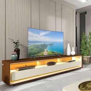 Rack para TV Requinte 212 com LED Rodízios Castanho Off White - Gelius
