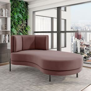 Sofá Chaise Lado Direito Downey Sala De Estar Veludo Rosê G15 - Gran Belo