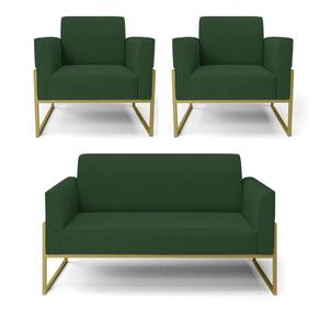 Sofá Namoradeira Com 2 Poltronas Base Industrial Alta Dourado Marisa Veludo D03 - D\`rossi Cor Verde