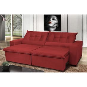 Sofá Montenegro 2,62 Mts Retrátil, Reclinável Com Molas E 2 Almofadas Lombar Tecido Suede Vermelho