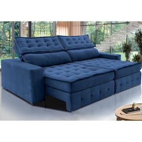 Sofá Retrátil E Reclinável 2,75M Cama Inbox Big Puffer Com SoftgelD40 Velupluma Azul