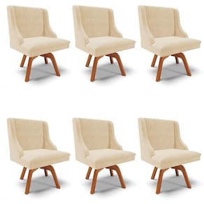 Kit 6 Cadeiras Estofadas Base Giratória De Madeira Lia Suede Bege - Ibiza