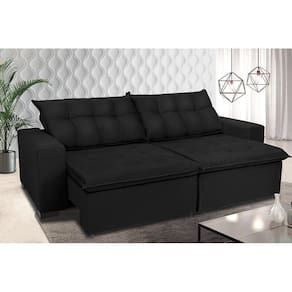 Sofá Retrátil E Reclinavel Oklahoma 2,02 Mts Com Molas E Pillow No Assento Tecido Suede Preto