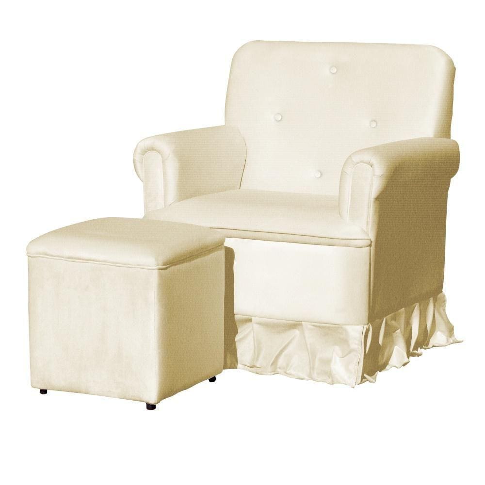 Poltrona Amamentação Com Puff Laura Suede Marfim - LM DECOR