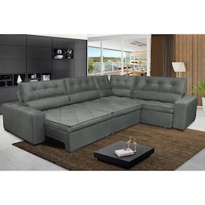 Sofa De Canto Retrátil E Reclinável De Molas Cama Inbox Austin 3,65x2,54 Ou 2,54x3,65 Velusoft Cinza