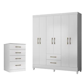 Kit Guarda Roupa Casal Panamá E Cômoda Ms - Branco Branco