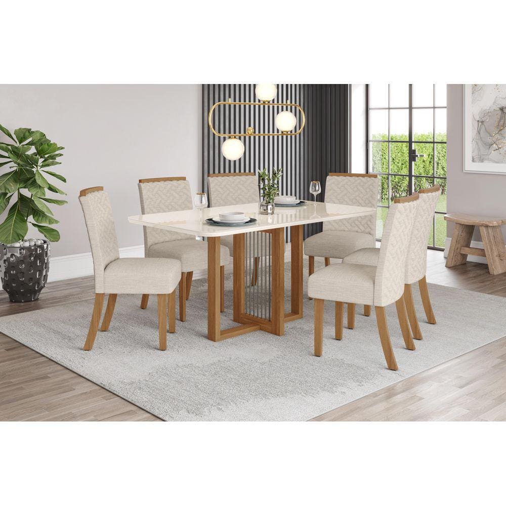 Mesa de Jantar Natali 160 C. Vidro 6 Cad. Malu Linho - Henn
