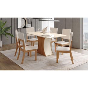 Mesa de Jantar Luiza 160 C. Vidro 6 Cad. Milla Linho - Henn