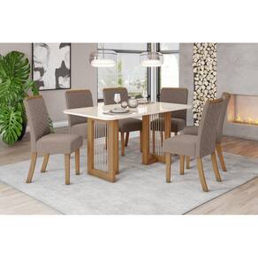 Mesa de Jantar Yara 160 C. Vidro 6 Cad. Malu Amendoa - Henn
