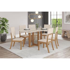 Mesa de Jantar Natali 160 C. Vidro 6 Cad. Milla Linho - Henn