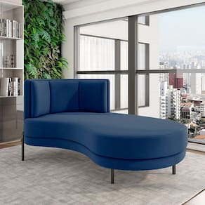 Sofá Chaise Lado Direito Downey Sala De Estar Veludo Azul G15 - Gran Belo