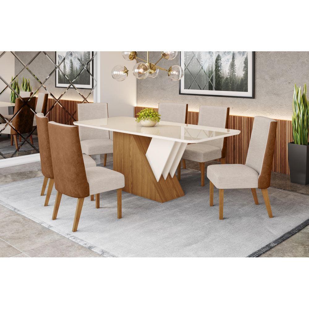 Mesa de Jantar Epic 200 C. Vidro 6 Cad. Anne Caramelo/Linho - Henn