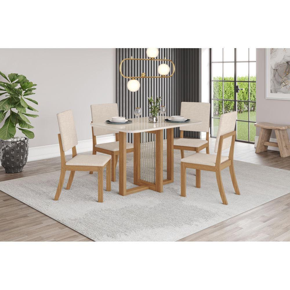Mesa de Jantar Natali 120 C. Vidro 4 Cad. Milla Linho - Henn