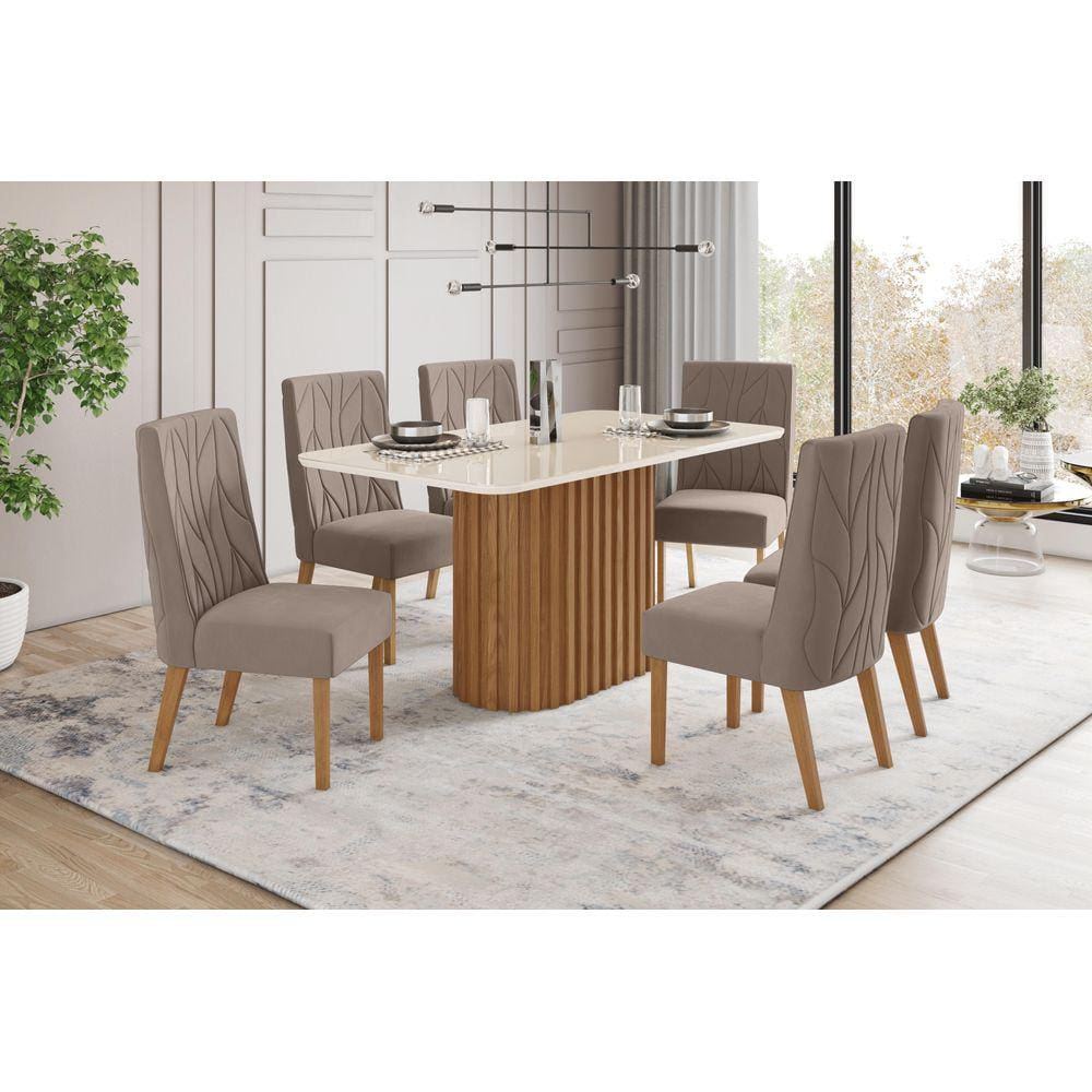 Mesa de Jantar Solana 160 C. Vidro 6 Cad. Eloa Amendoa - Henn