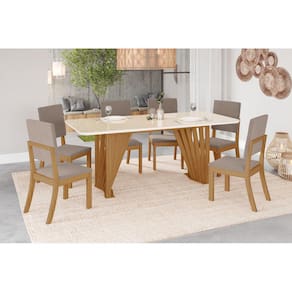 Mesa de Jantar Adriana 200 C. Vidro 6 Cad. Milla Amendoa - Henn
