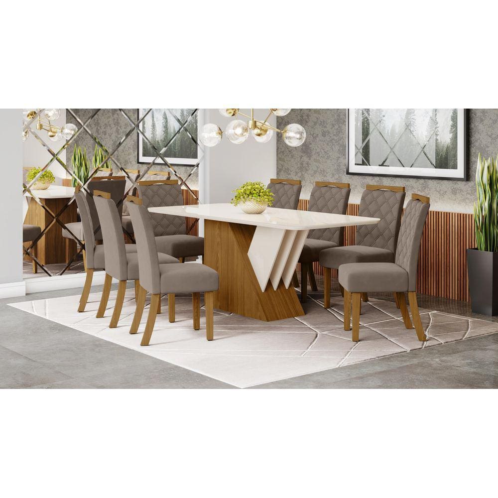 Mesa de Jantar Epic 200 C. Vidro 8 Cad. Bella Amendoa - Henn