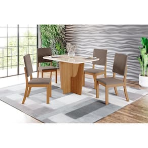 Mesa de Jantar Vertice 120 C Vidro 4 Cad Mila Amendoa - Henn