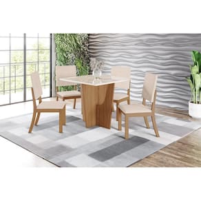 Mesa de Jantar Vertice 90 C. Vidro 4 Cad. Milla Linho - Henn