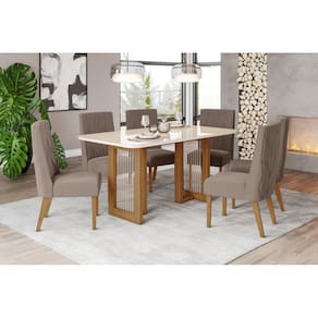 Mesa de Jantar Yara 180 C. Vidro 6 Cad. Eloa Amendoa - Henn