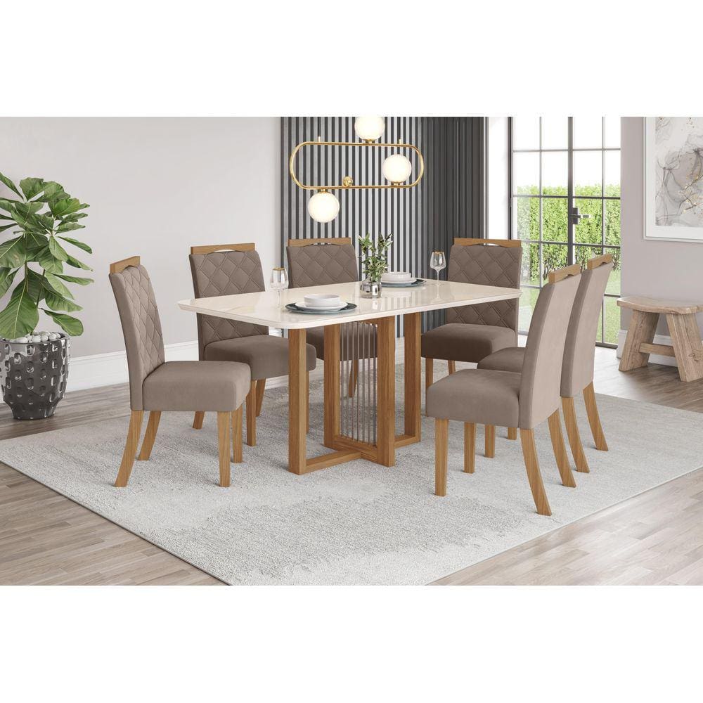 Mesa de Jantar Natali 160 C Vidro 6 Cad Bella Amendoa - Henn