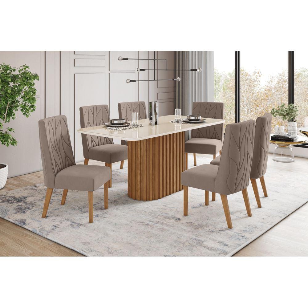 Mesa de Jantar Solana 180 C. Vidro 6 Cad. Eloa Amendoa - Henn