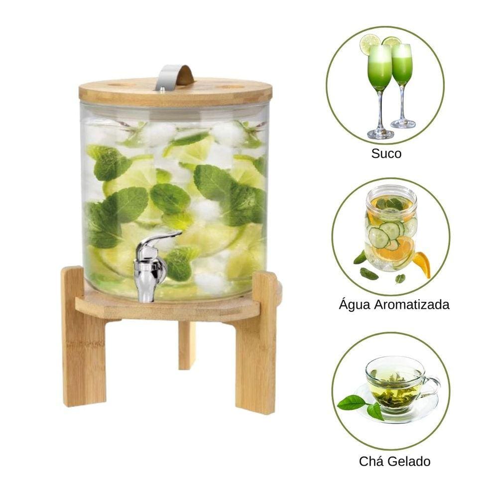 Suqueira Vidro com Suporte e Tampa Bambu 5lts Mattine