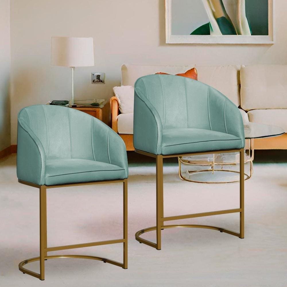 Kit 2 Poltronas Banqueta Decorativa Base Metal Mia Veludo Acqua - LM DECOR