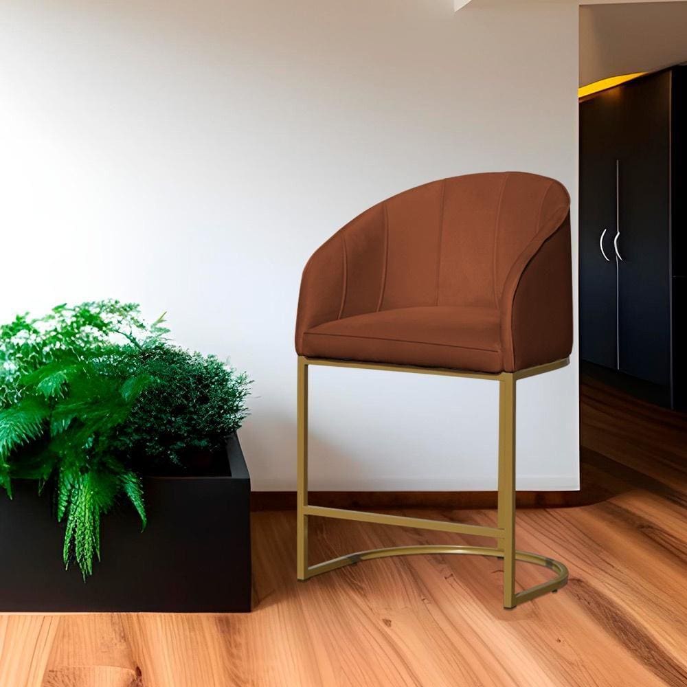 Poltrona Banqueta Decorativa Base Metal Mia Veludo Terracota - LM DECOR