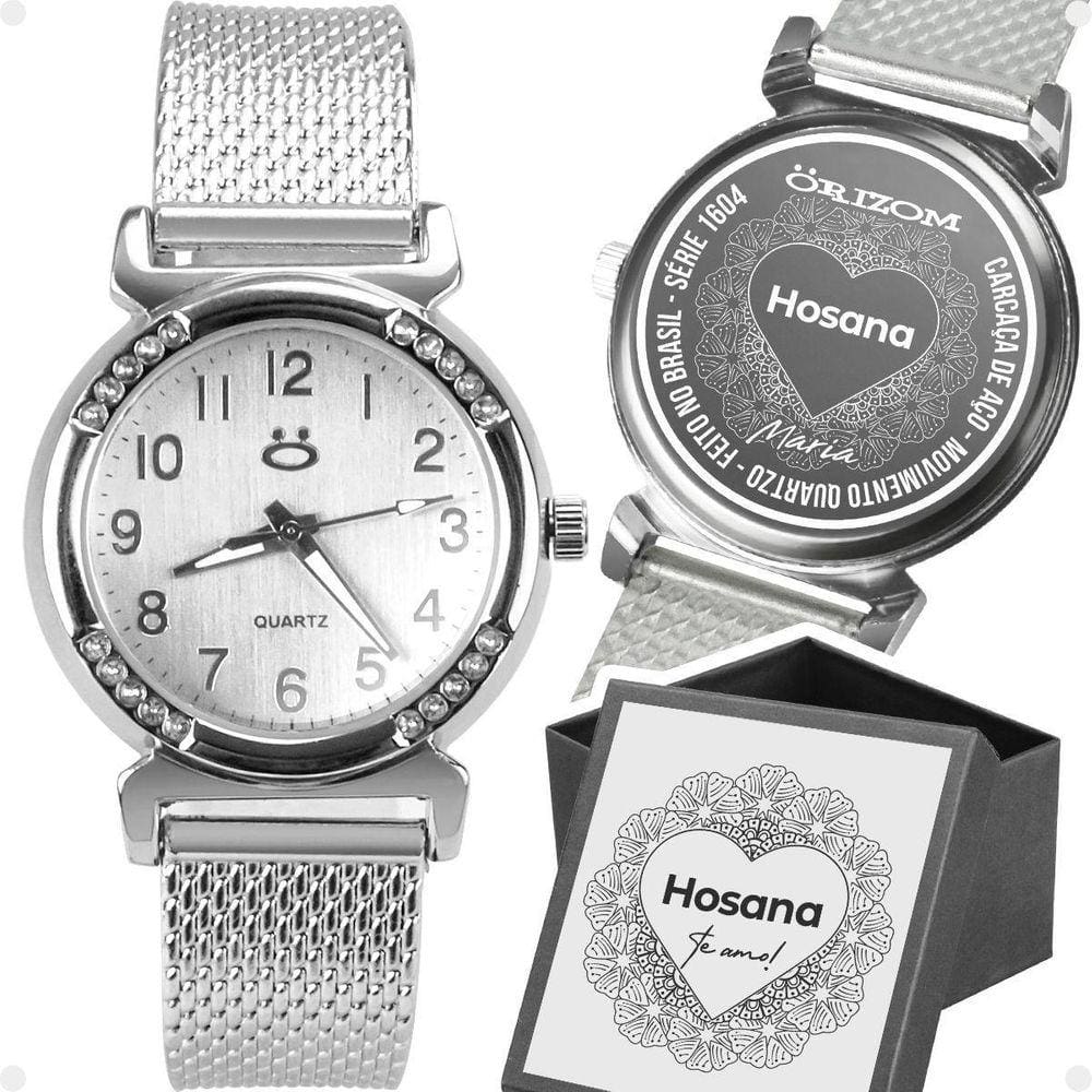 Relogio Feminino Aço Inoxidável Silicone Prata Caixa
