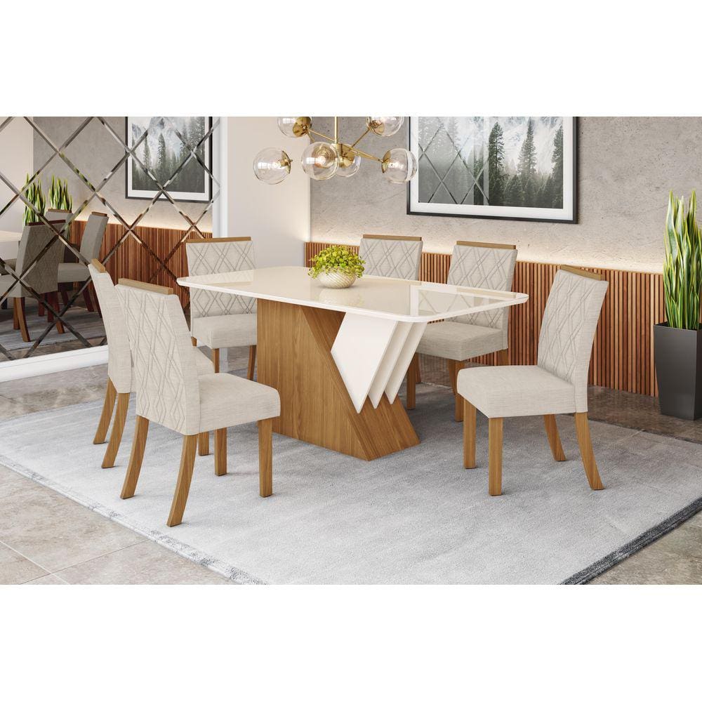 Mesa de Jantar Epic 180 C. Vidro 6 Cad. Vita Linho - Henn