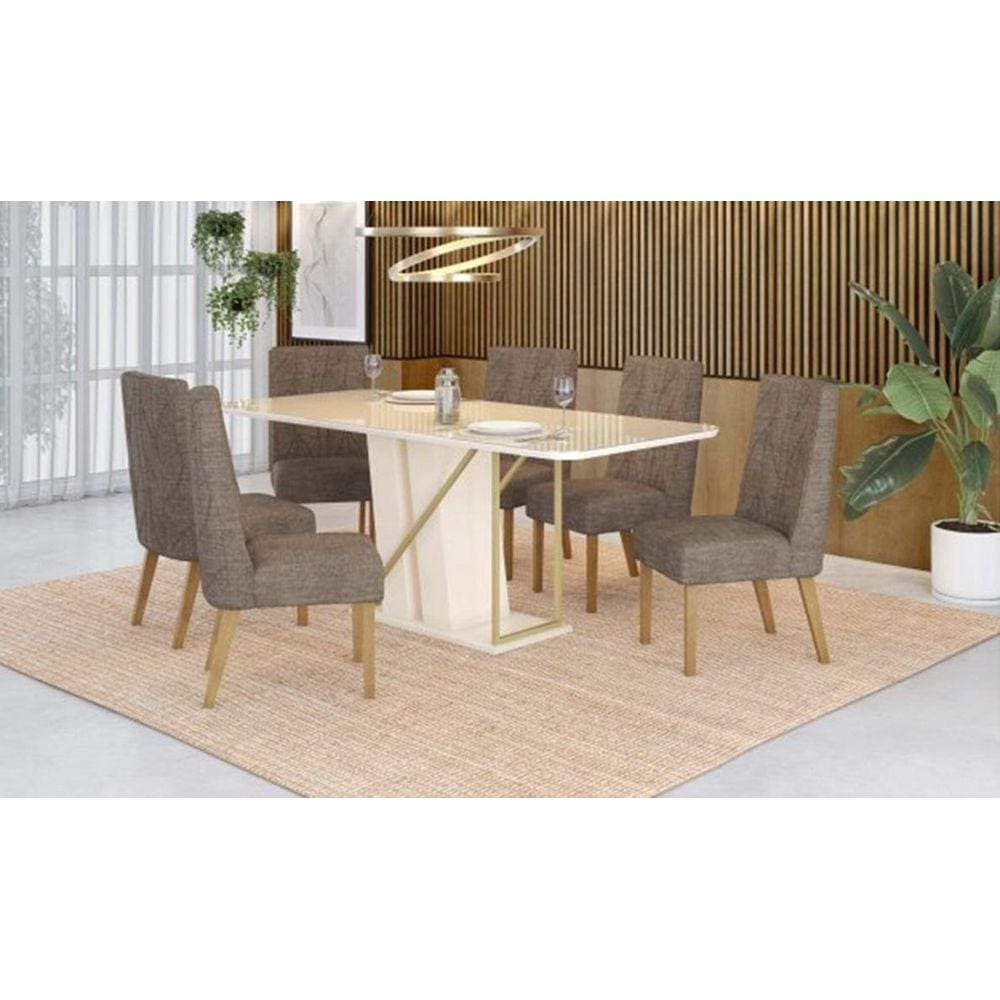 Mesa de Jantar Andy 180 C. Vidro 6 Cad. Eloa Cacau - Henn