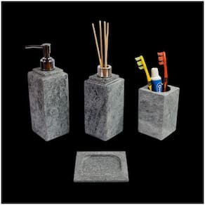 Kit Banheiro Bancada Lavabo Luxo Em Pedra Sabão N04 Prata