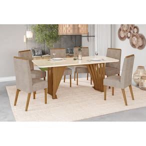 Mesa de Jantar Adriana 180 C. Vidro 6 Cad. Nina Creme - Henn