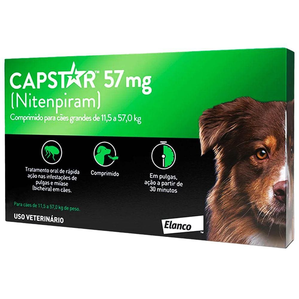 Antipulgas Capstar 57mg Para Cães De 11,4kg a 57kg C/6 Comprimidos
