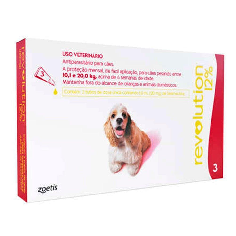 Revolution Zoetis 12% com 3 Bisnagas 1ml para Cães de 10,1Kg a 20kg